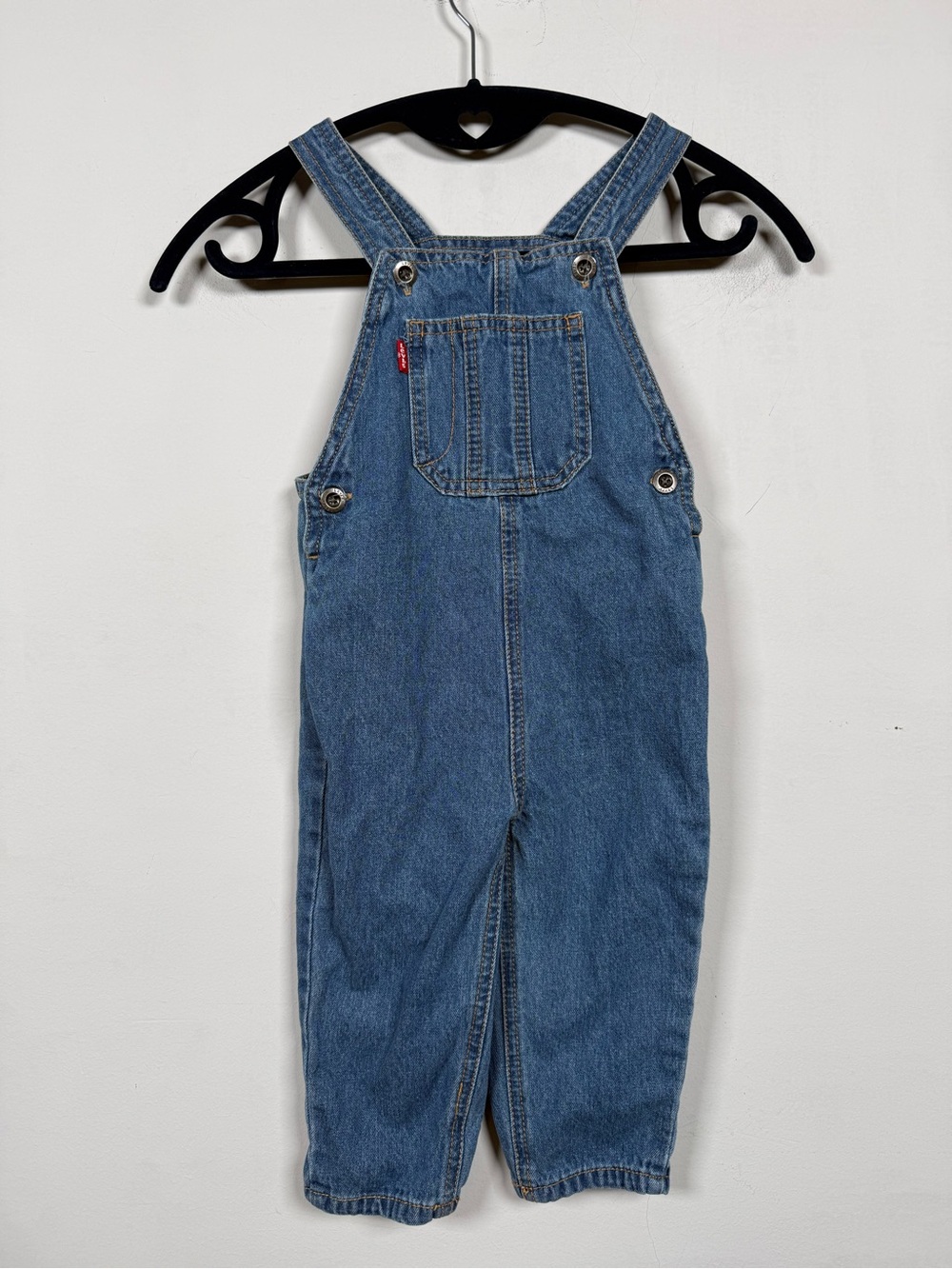 Vintage Levi's Kids Denim Overalls Size 2T Red Tab Toddler Blue Jean Bibs